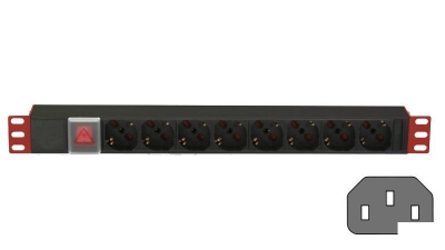 Imagem de Régua 19" de 8 tomadas schuko com interruptor ligação C14 preto 2m