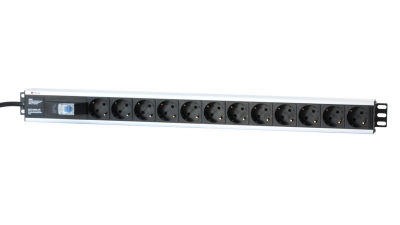 Imagem de Régua vertical para Rack com 12 tomadas Schuko e disjuntor preto 3m