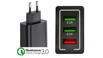 Imagem de Transformador 100- 240V QC3.0 Quick Charge 3 x USB negro